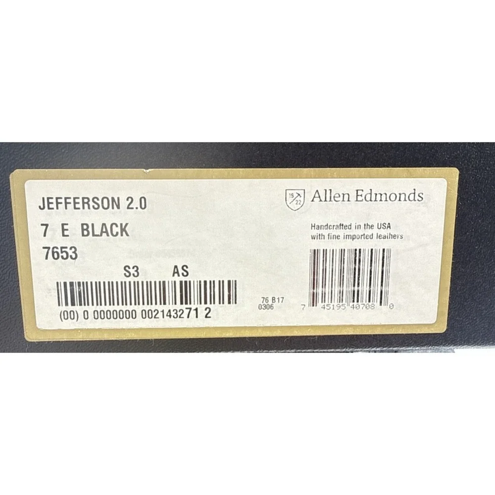 Allen Edmonds Jefferson 2.0 Wingtip Oxfords Black Mens 7 E Dust Bags